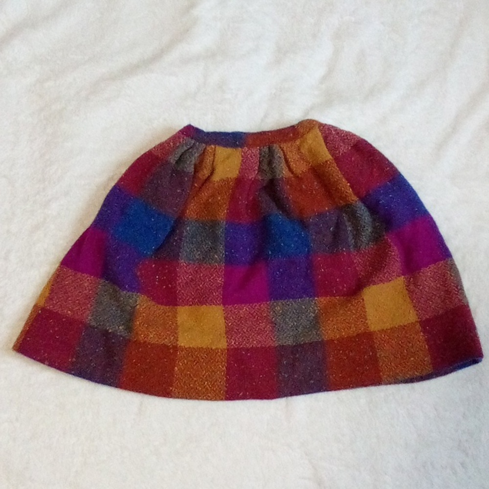 No Tag Vintage Jeweltone Plaid Wool Skirt